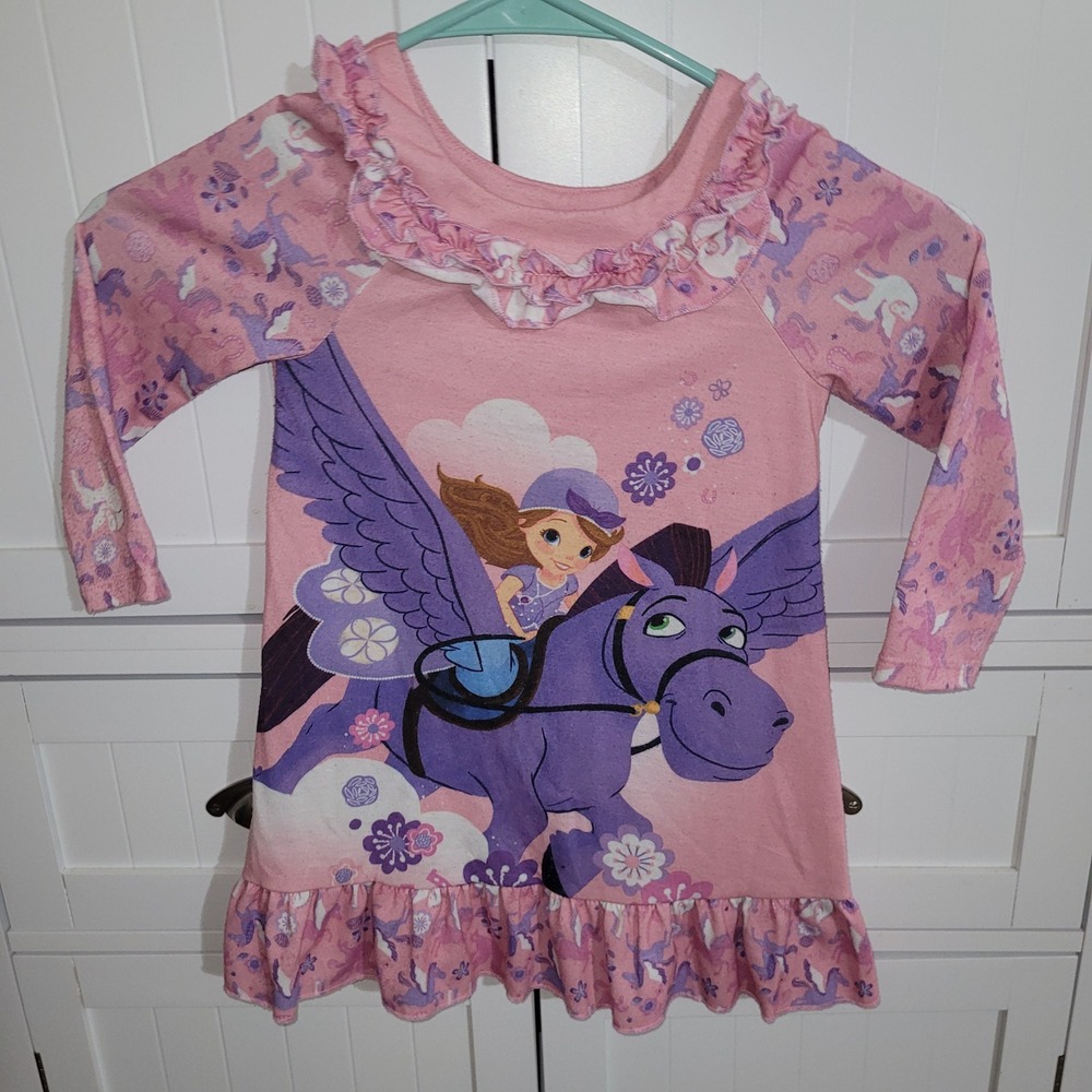 Disney Princess Sofia‎ the First Pink Unicorn Pegasus Sleep Nightgown Size 2